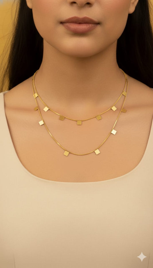 Double Layer Square Charm Necklace