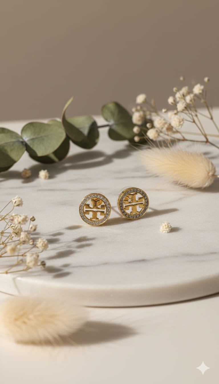 Tory Burch Crystal Logo Stud